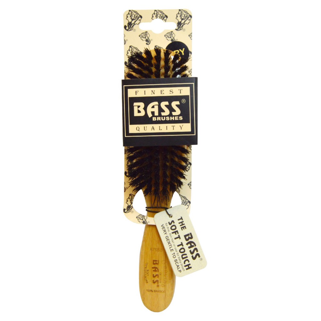 Bass Brushes, Semi Oval (soft) 100% Wild Boar Bristles, Wood Handle For Fine Hair, 1 Hair Brush