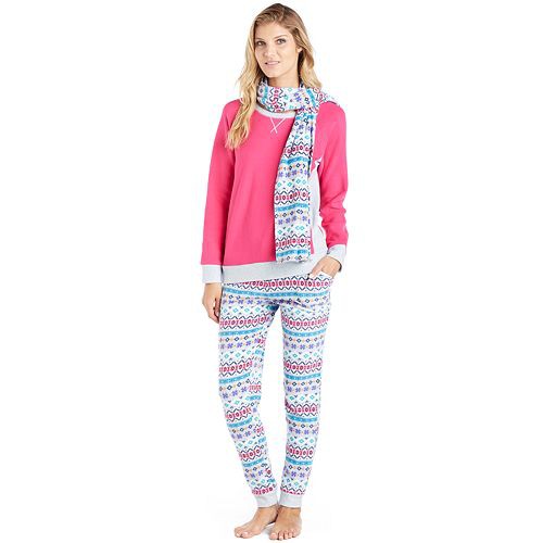 Women's Cuddl Duds Pajamas: Cozy Nights 3-Piece Pajama Set with Scarf   $34.99