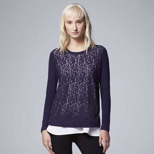 Women's Simply Vera Vera Wang Lace Mock-Layer Sweater   $24.99