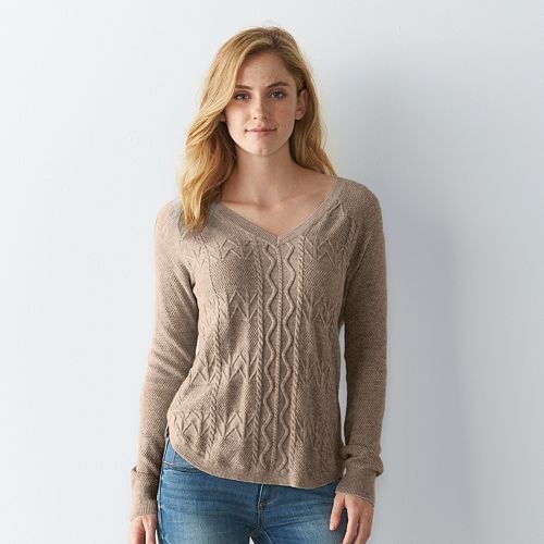 Women's SONOMA Goods for Life(TM) Cable Knit V-Neck Sweater   $12.99