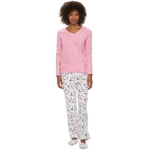 Women's Goodnight Kiss Pajamas: 3-Piece V-Neck Microfleece Pajama Set   $19.99