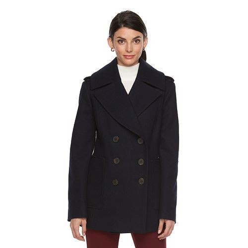 Women's Croft & Barrow(R) Double-Breasted Wool Blend Peacoat   $89.99