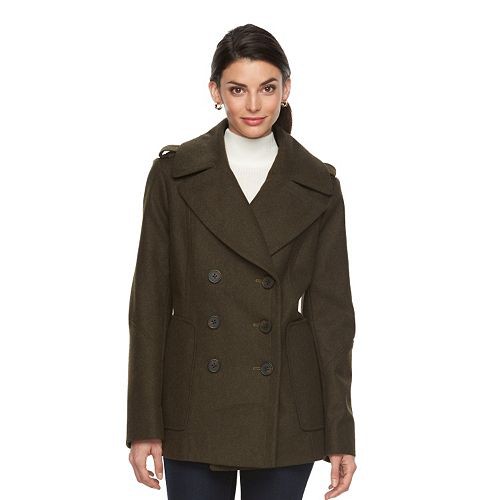 Women's Croft & Barrow(R) Double-Breasted Wool Blend Peacoat   $89.99