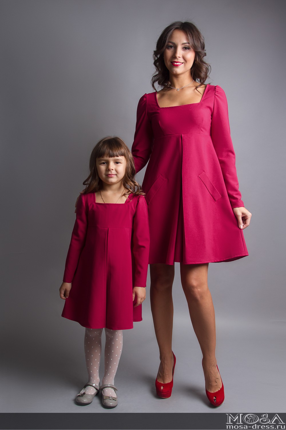 Комплект платьев Family Look для мамы и дочки Ампир М-231 МАРСАЛА.jpg