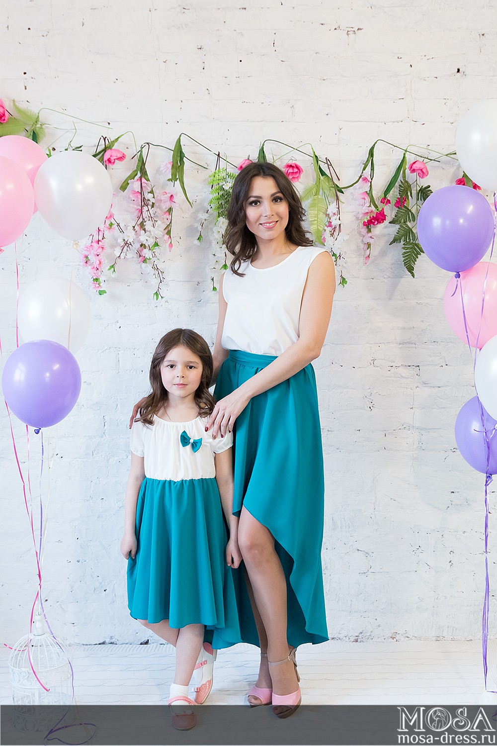 АКЦИЯ!!!Комплект платьев Family Look для мамы и дочки Кокетка М-255 БИРЮЗА.jpg
