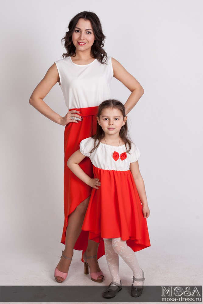 АКЦИЯ!!!!!!!!!Комплект платьев Family Look для мамы и дочки Кокетка М-255 МОРКОВНЫЙ.jpg