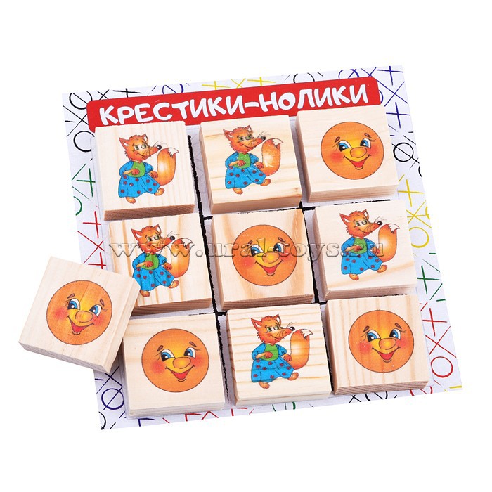 Развивающая игра Крестики-нолики Лиса и Колобок (10 фишек из натурального дерева + поле) - 79 р..jpg