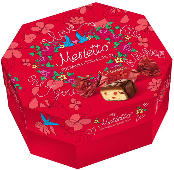 Конфета Merletto 8 марта с начинкой из нуги, вишни и карамели, глазированная шоколадом (коробочка 150 гр).png