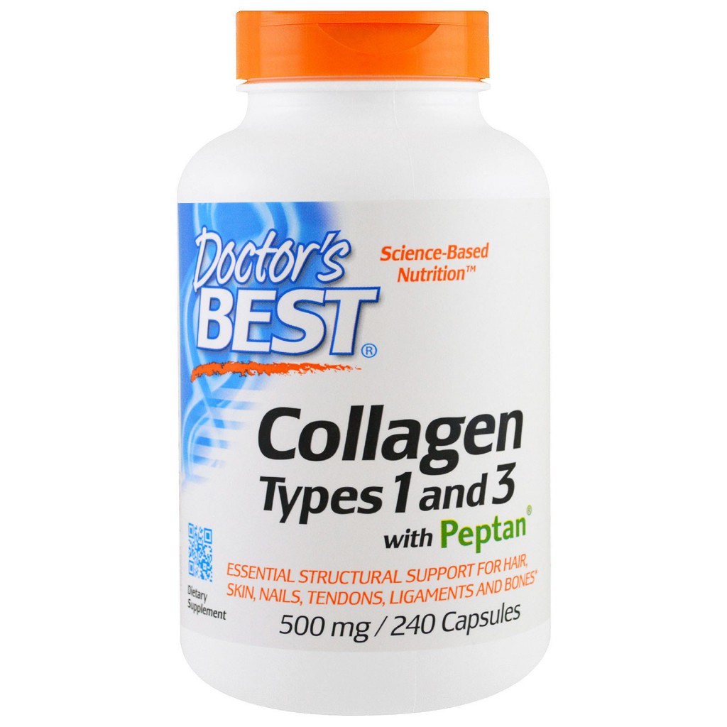 Doctor's Best, Collagen, Types 1 and 3 with Peptan, 500 mg, 240 Capsules