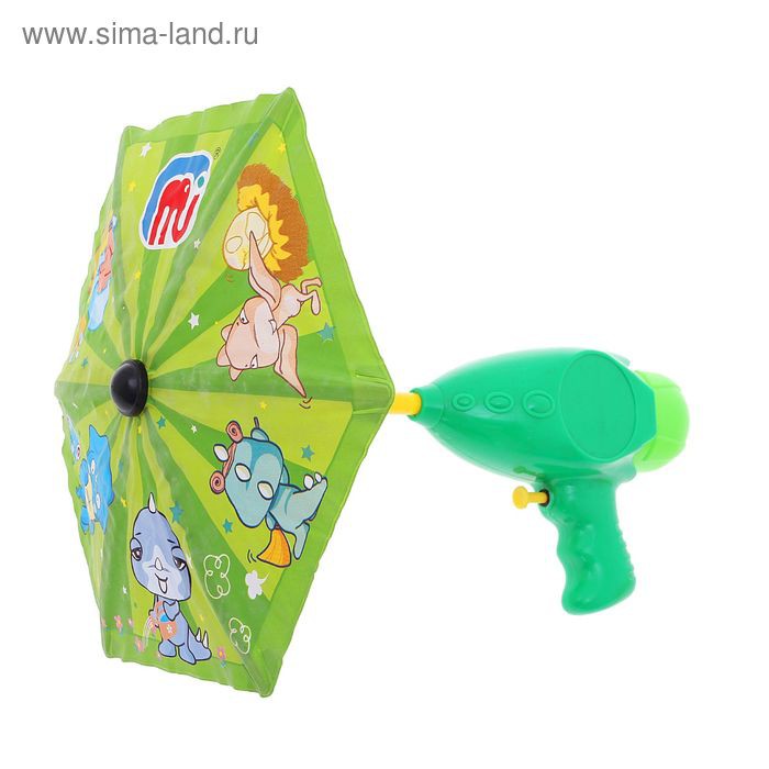 659377 Пистолет водный с зонтиком и наклеками, d 25см, цвета МИКС