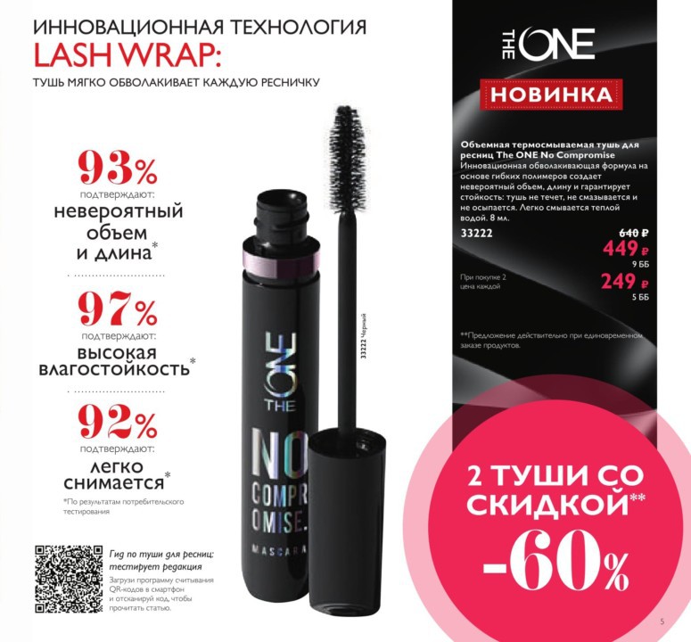 Объемная термосмываемая тушь для ресниц The One No Compromise