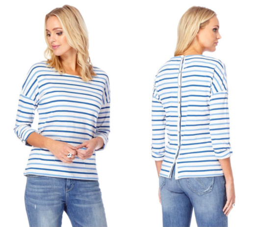 1150  Mantaray - Blue striped buttoned back top