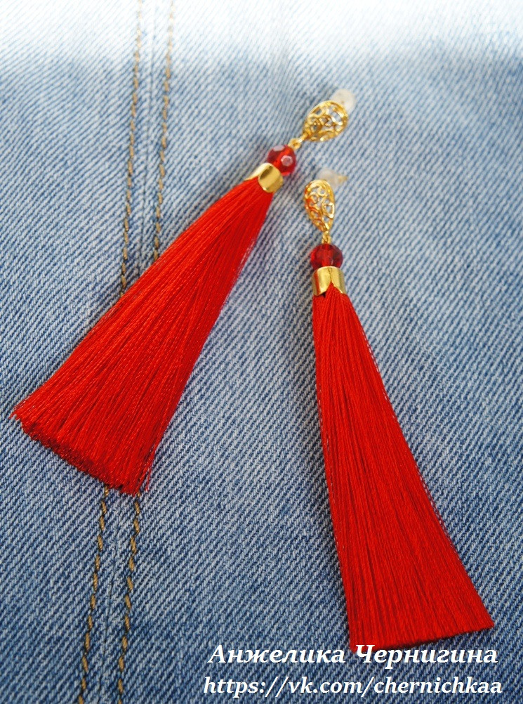 Серьги-кисти. Красные блестящие. Элегантность и женственность...😍 350 руб.