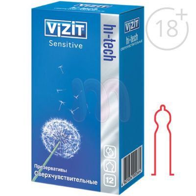 Презервативы VIZIT HI-TECH Sensitive сверхчувствительные, контурные анатомической формы 12 шт.Презервативы VIZIT HI-TECH Sensitive сверхчувствительные, контурные анатомической формы 12 шт. Vizit; Германия