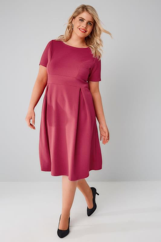 Https://www.yoursclothing.co.uk/raspberry-pink-skater-dress-with-pleated-skirt-p