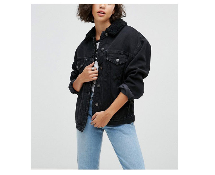 1890  ASOS Denim Borg Jacket in Washed Black