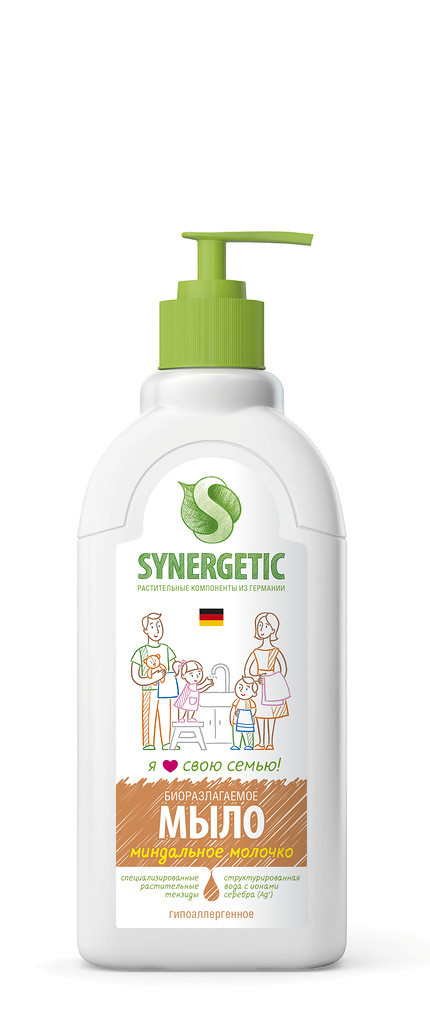 НОВИНКА! 258465 Synergetic Мыло жидкое, МИНДАЛЬНОЕ МОЛОЧКО , дозатор, 500 мл - 87,36 руб