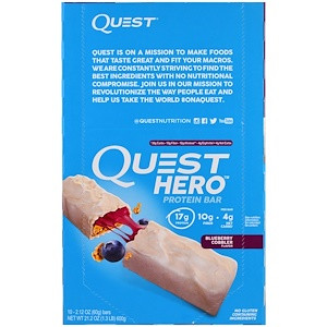 Quest Nutrition, Hero Protein Bar, Blueberry Cobbler-10 Bars, 2.12 oz(60g) Each