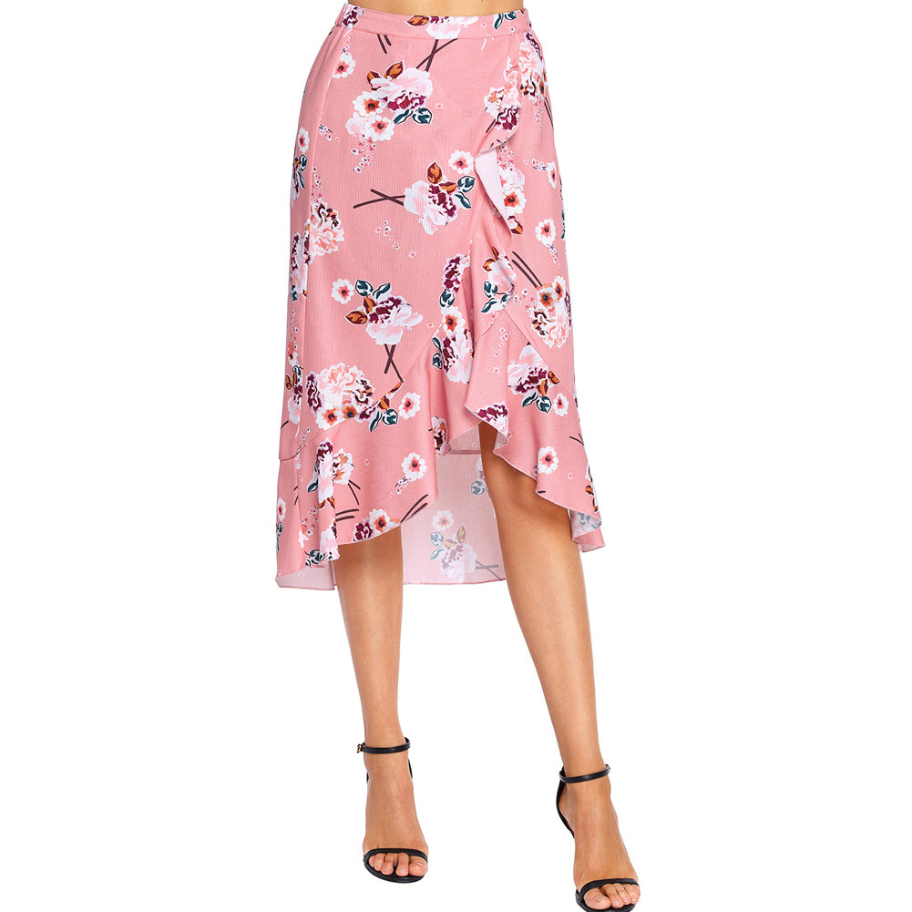 1200  Floral Ruffle Wrap Skirt in Pink