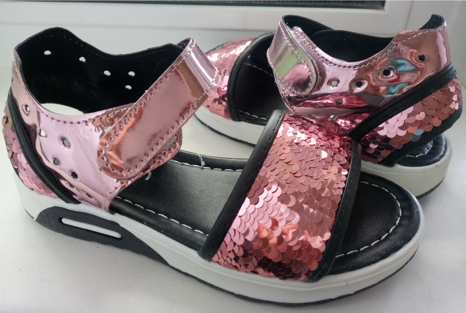 сандалии розовые пайетки перевертыши