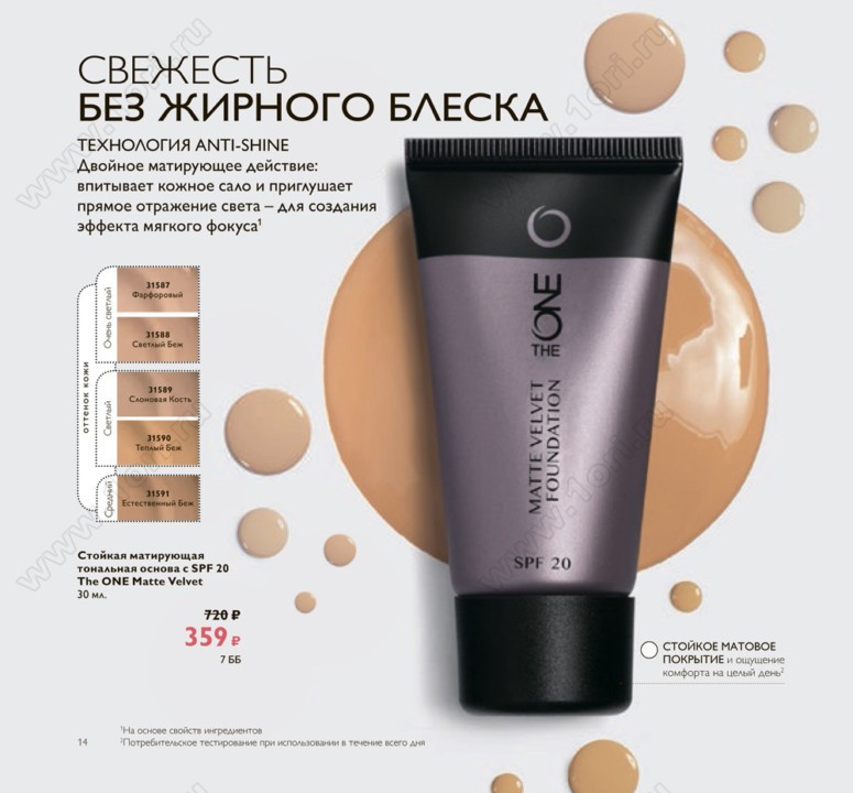 Стойкая матирующая тональная основа с spf 20