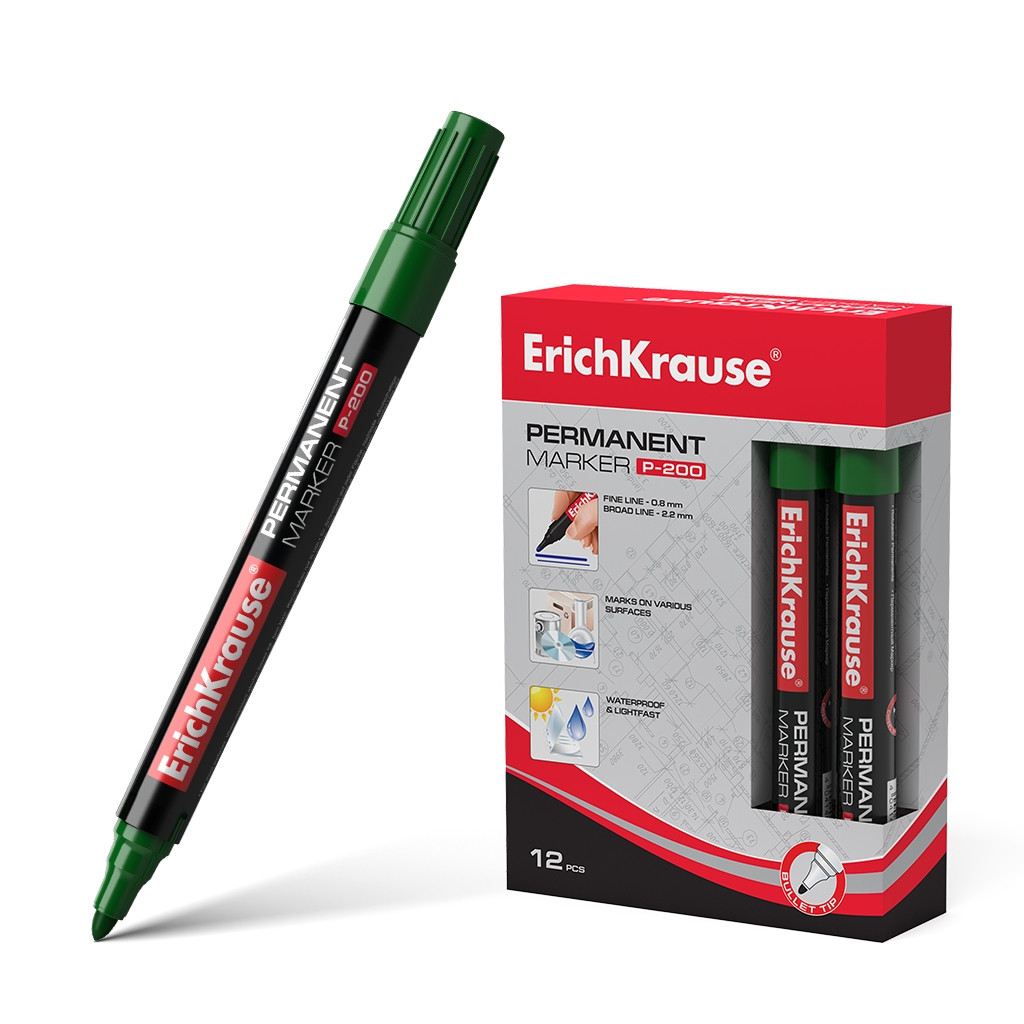 4780 Перманентный маркер ErichKrause® P-200, цвет чернил зеленый (в коробке по 12 шт.) Цена 46,6+% в наличии 12 шт.jpg