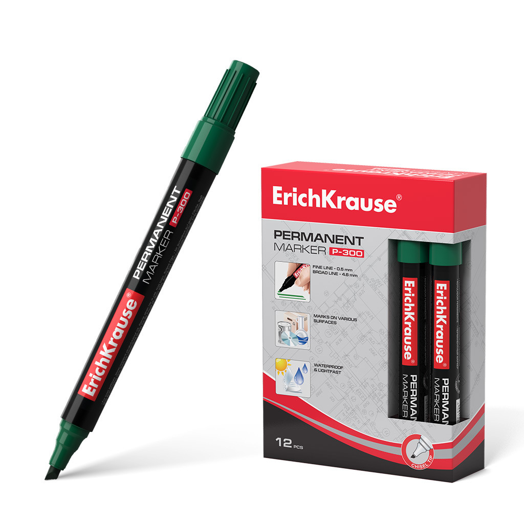 4784 Перманентный маркер ErichKrause® P-300, цвет чернил зеленый (в коробке по 12 шт.) цена 46,5+% в наличии 6 шт