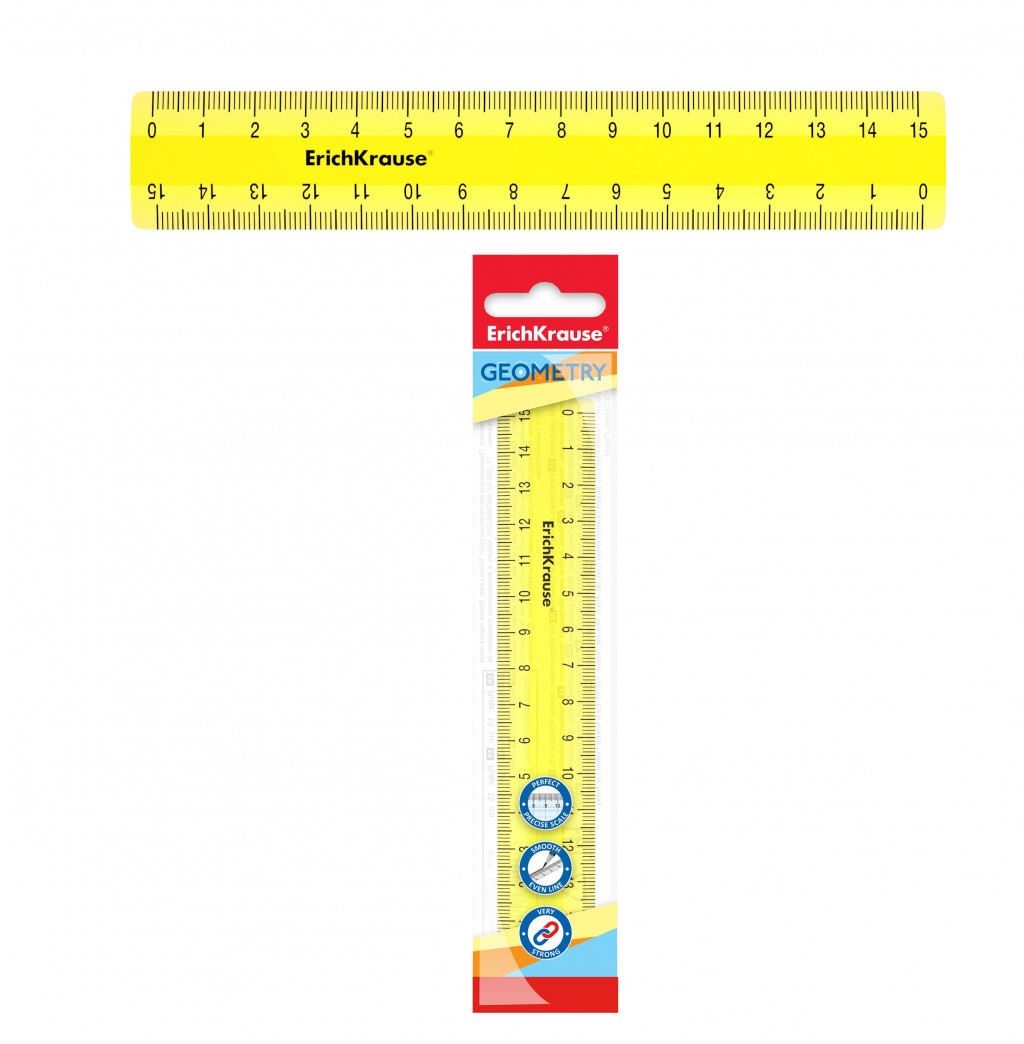 49539 Линейка пластиковая ErichKrause® Neon, 15см, желтый, в флоупаке Цена 26+% в наличии 2 шт.jpg