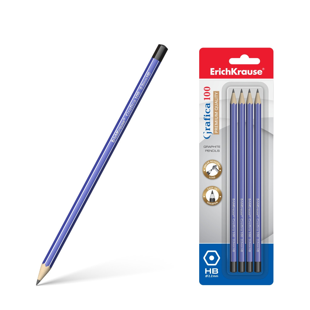 45484 Чернографитный шестигранный карандаш ErichKrause® Grafica 100 HB (в блистере по 4шт.) Цена 94,9+% в наличии 10 упаковок.jpg