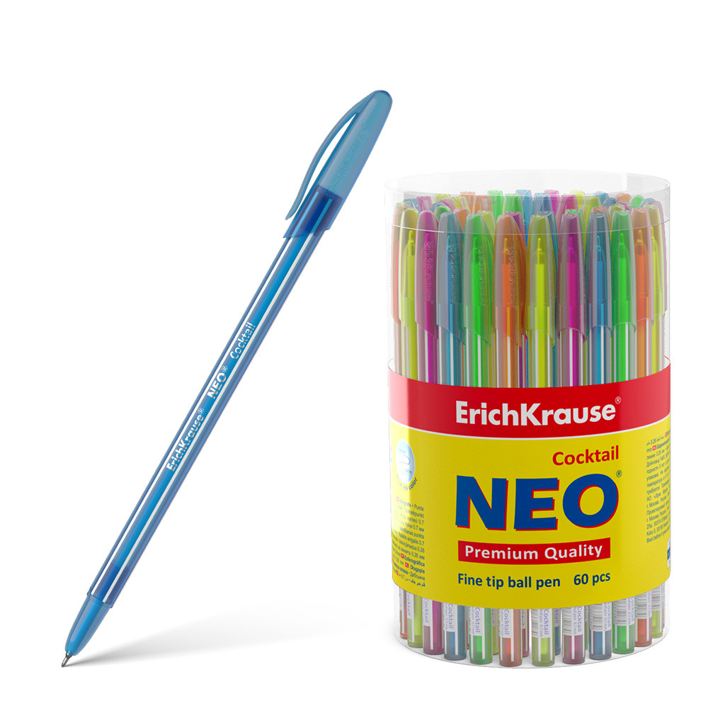 33518 Ручка шариковая ErichKrause® Neo® Cocktail, цвет чернил синий (в тубусе по 60 шт.) Цена 19,4+% за ручку. В наличии 8 шт.jpg