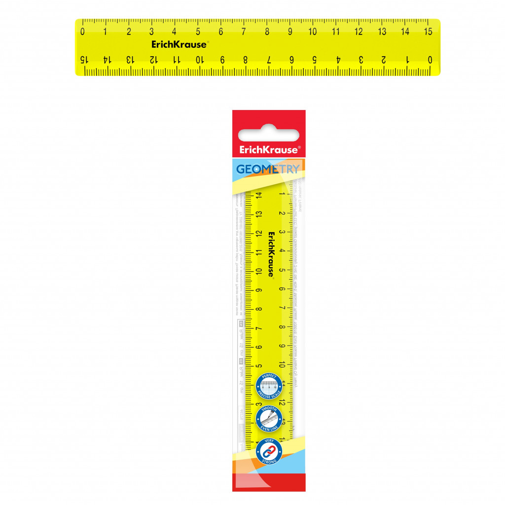 50571 Линейка пластиковая ErichKrause® Neon Solid, 15см, желтый, во флоупаке Цена 23+% в наличии 15 шт.jpg