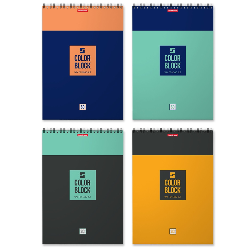 49685 Блокнот на спирали ErichKrause® Color Block, А4, 60 листов, клетка Цена 77,7+% в наличии 14 шт.jpg