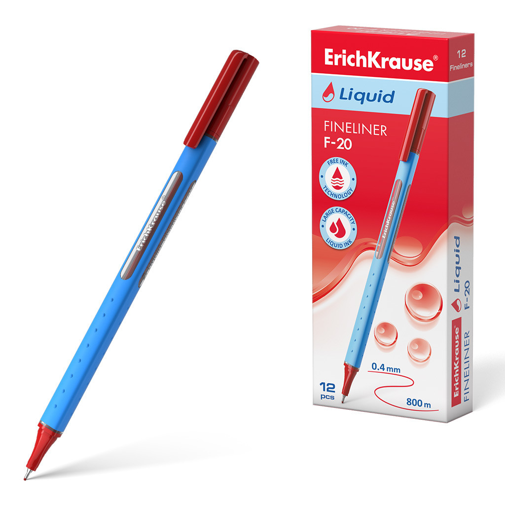 47971 Ручка капиллярная ErichKrause® Liquid F-20, цвет чернил красный (в коробке по 12 шт.) Цена 82,9+% в галичии 1 шт.jpg