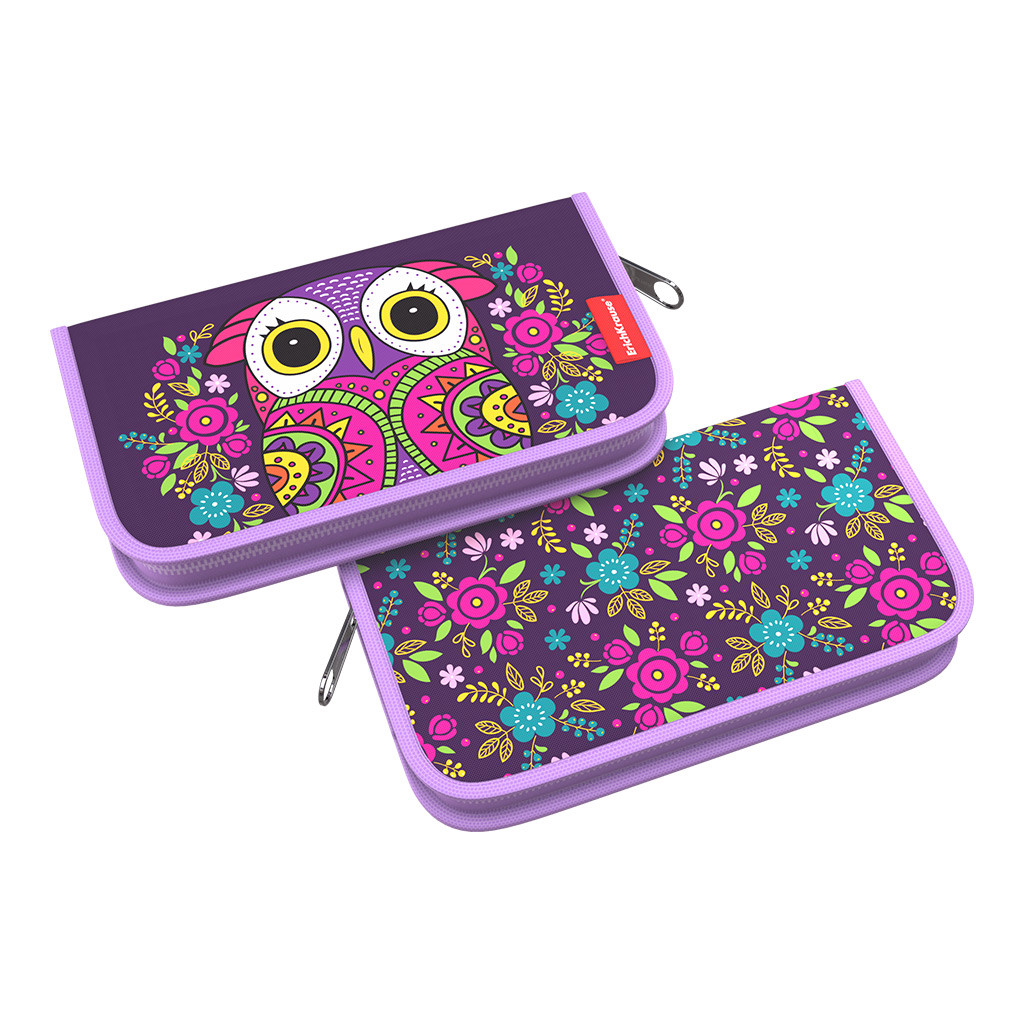 46257 Пенал-книжка без наполнения ErichKrause® 110x205x25мм Flower Owl Цена 170+% в наличии 3 шт.jpg