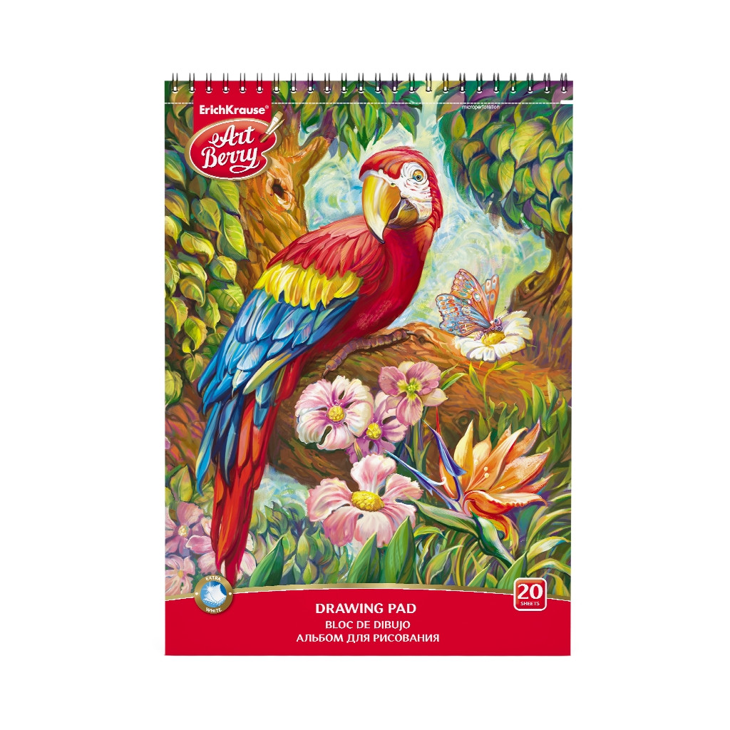 44994 Альбом для рисования на спирали ArtBerry® Попугай, А4, 20 листов, микроперфорация, спираль по узкой стороне Цена 60+% в наличии 1 шт.jpg