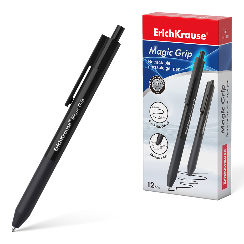 48200 Ручка гелевая автоматическая сo стираемыми чернилами ErichKrause® Magic Grip 0.5, цвет чернил черный (в коробке по 12 шт.) Цена 70,8+% в наличии 1 шт.jpg