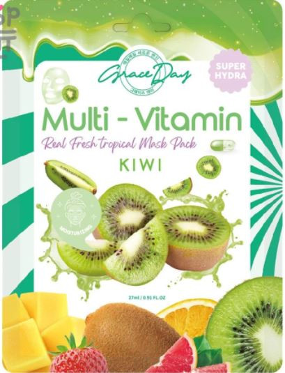 GRACE DAY - МАСКА ТКАНЕВАЯ ДЛЯ ЛИЦА С ПОЛИВИТАМИНАМИ И ЭКСТРАКТОМ КИВИ MULTI-VITAMIN KIWI MASK PACK, 27 ML Цена 22+% в наличии 7 шт.jpeg