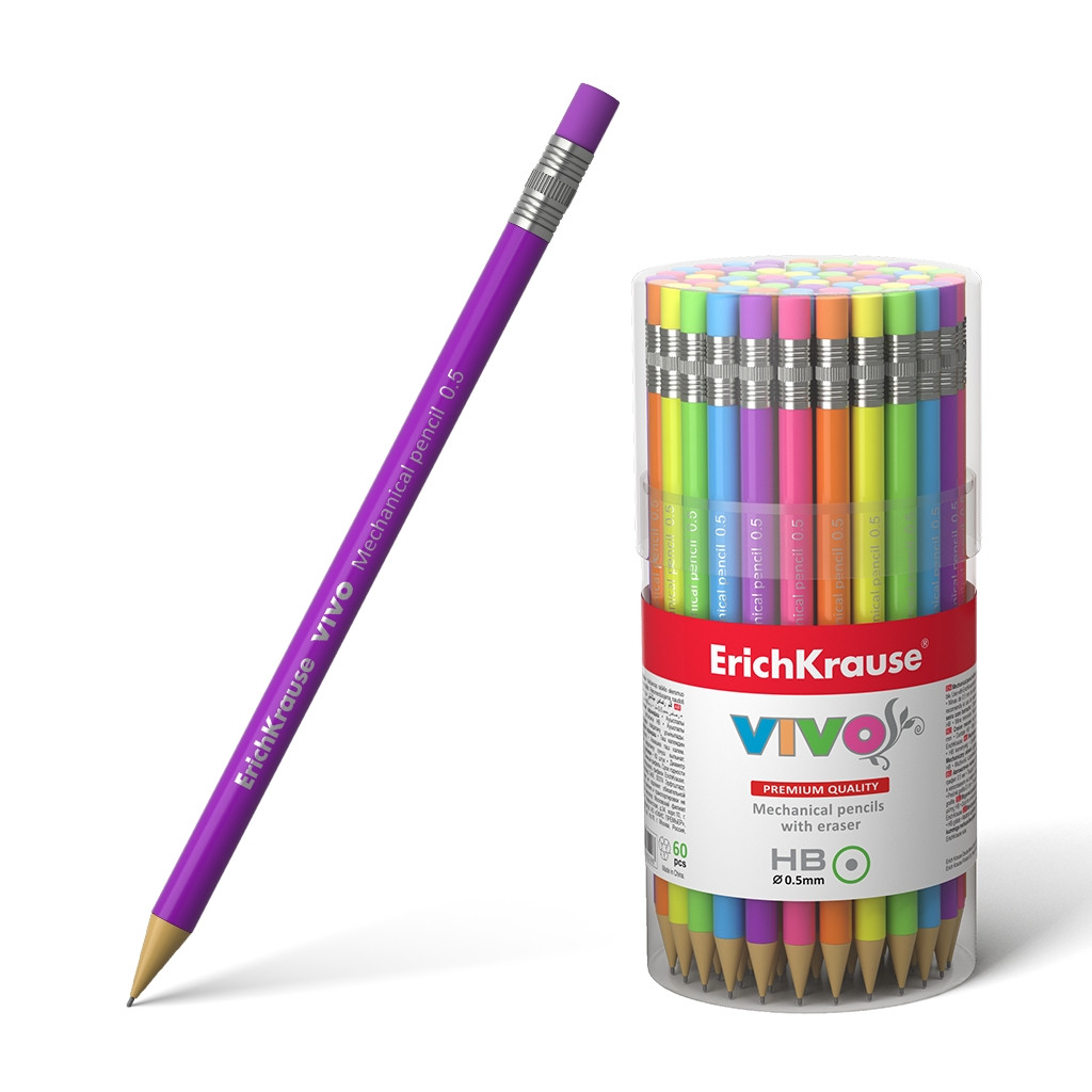 45023 Карандаш механический ErichKrause® Vivo® 0.5 мм, НВ (в тубусе по 60 шт.) Цена 27,9+% в наличии 26 шт.jpg