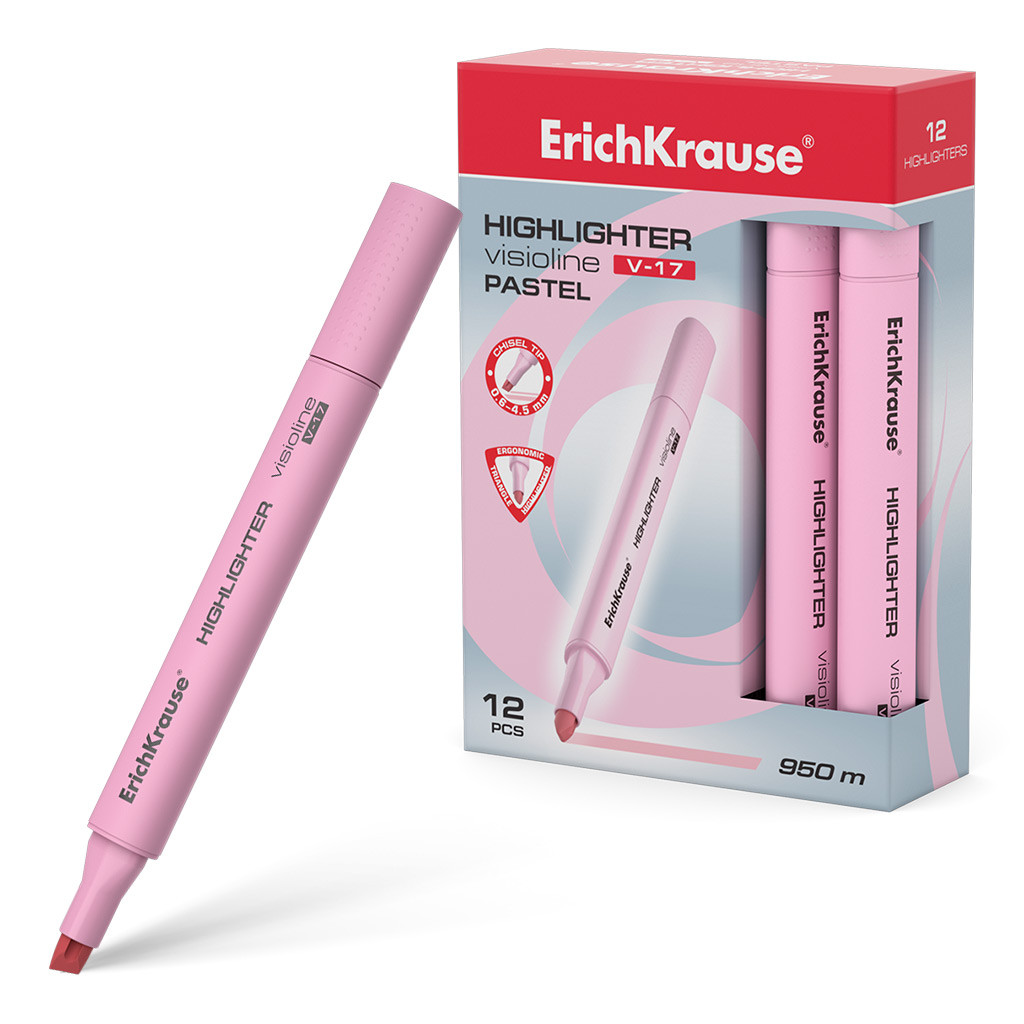 56021 Текстмаркер ErichKrause® Visioline V-17 Pastel, цвет чернил розовый (в коробке по 12 шт.) Цена 45+% в наличии 2 шт.jpg