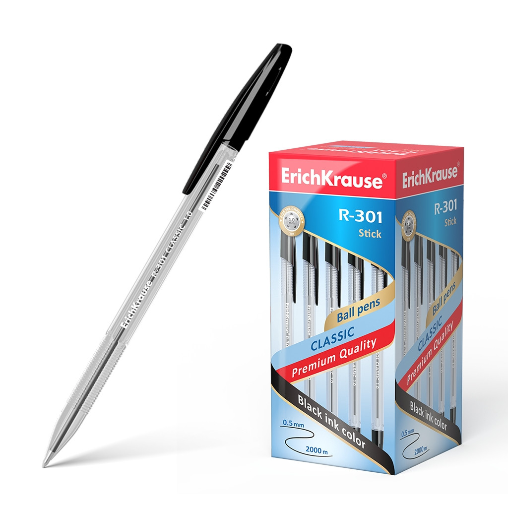 43185 Ручка шариковая ErichKrause® R-301 Classic Stick 1.0, цвет чернил черный (в коробке по 50 шт.) Цена 12,5+% в наличии 27 шт.jpg