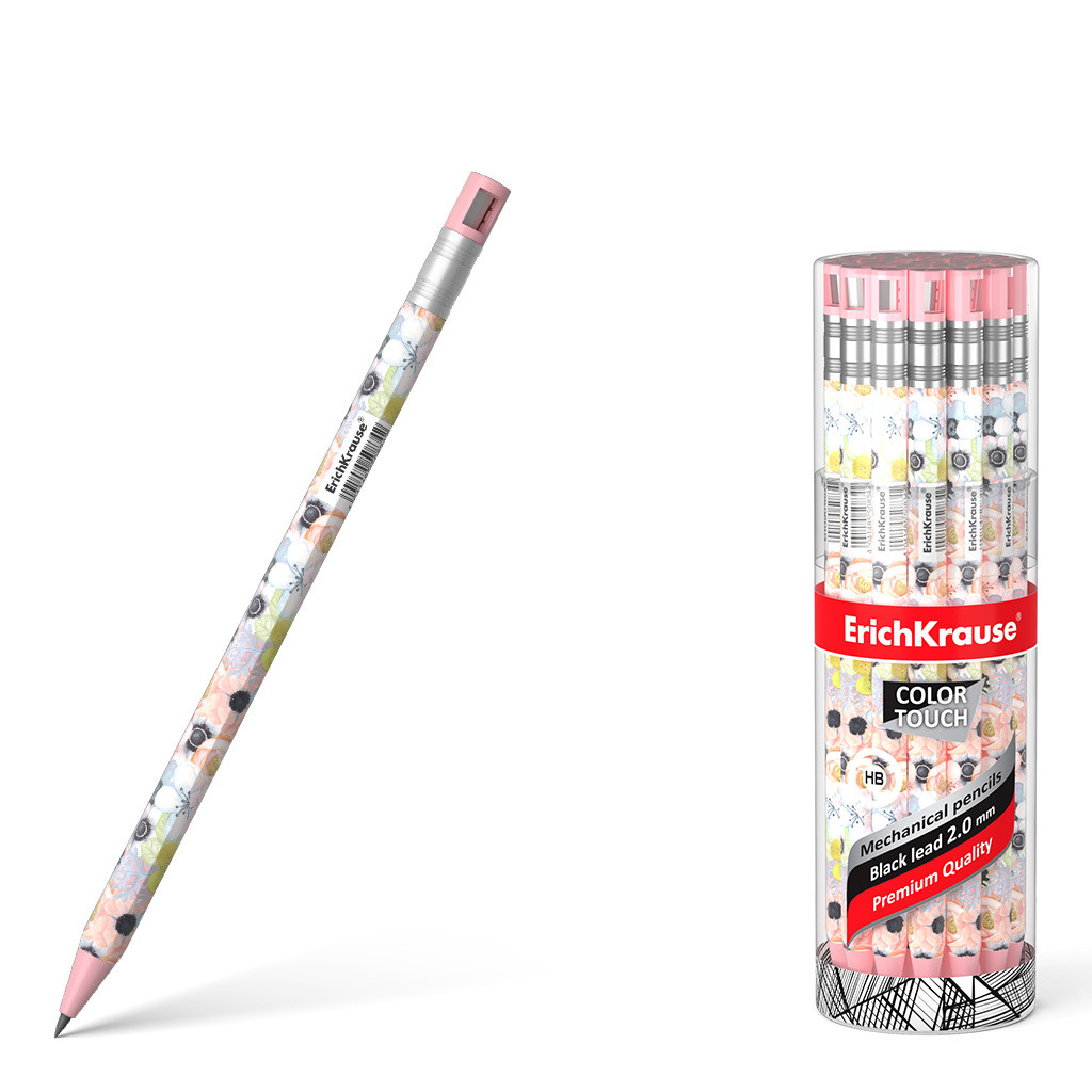 50834 Карандаш механический ErichKrause® ColorTouch® Flower Cocktail 2.0 мм с точилкой, НВ (в тубусе по 24 шт.) Цена 43+% в наличии 10 шт.jpg