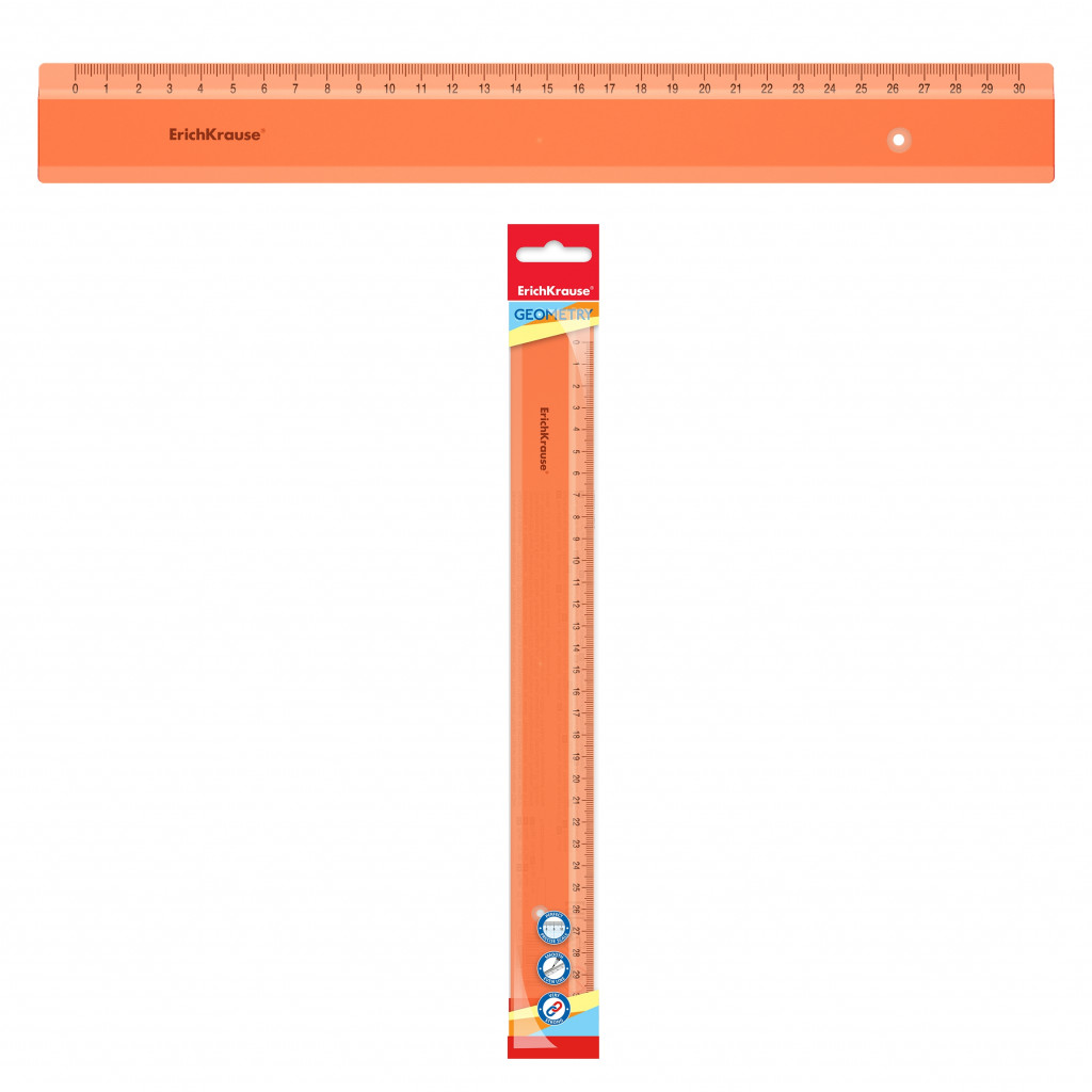 49514 Линейка пластиковая ErichKrause® Neon, 30см, оранжевая, во флоупаке Цена 32+% в наличии 4 шт.jpg