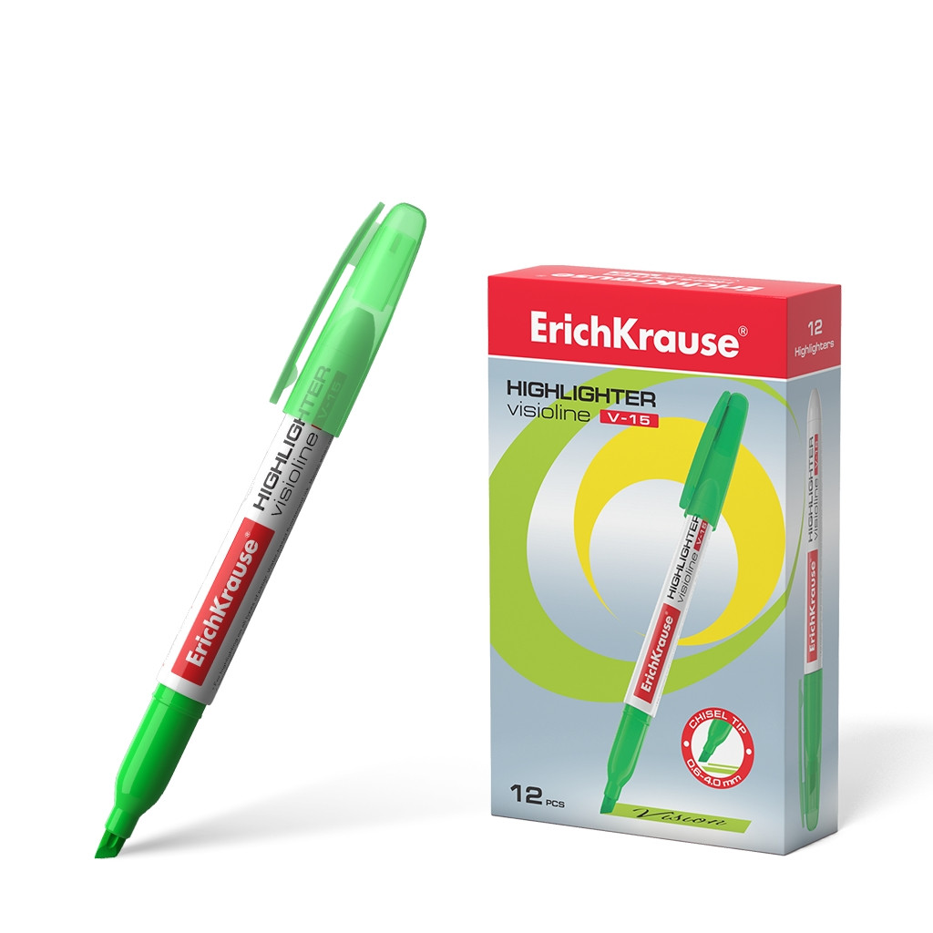 30966 Текстмаркер ErichKrause Visioline V-15 Neon, цвет чернил зеленый (в коробке по 12 шт.) Цена 44,4+% в наличии 8 шт.jpg