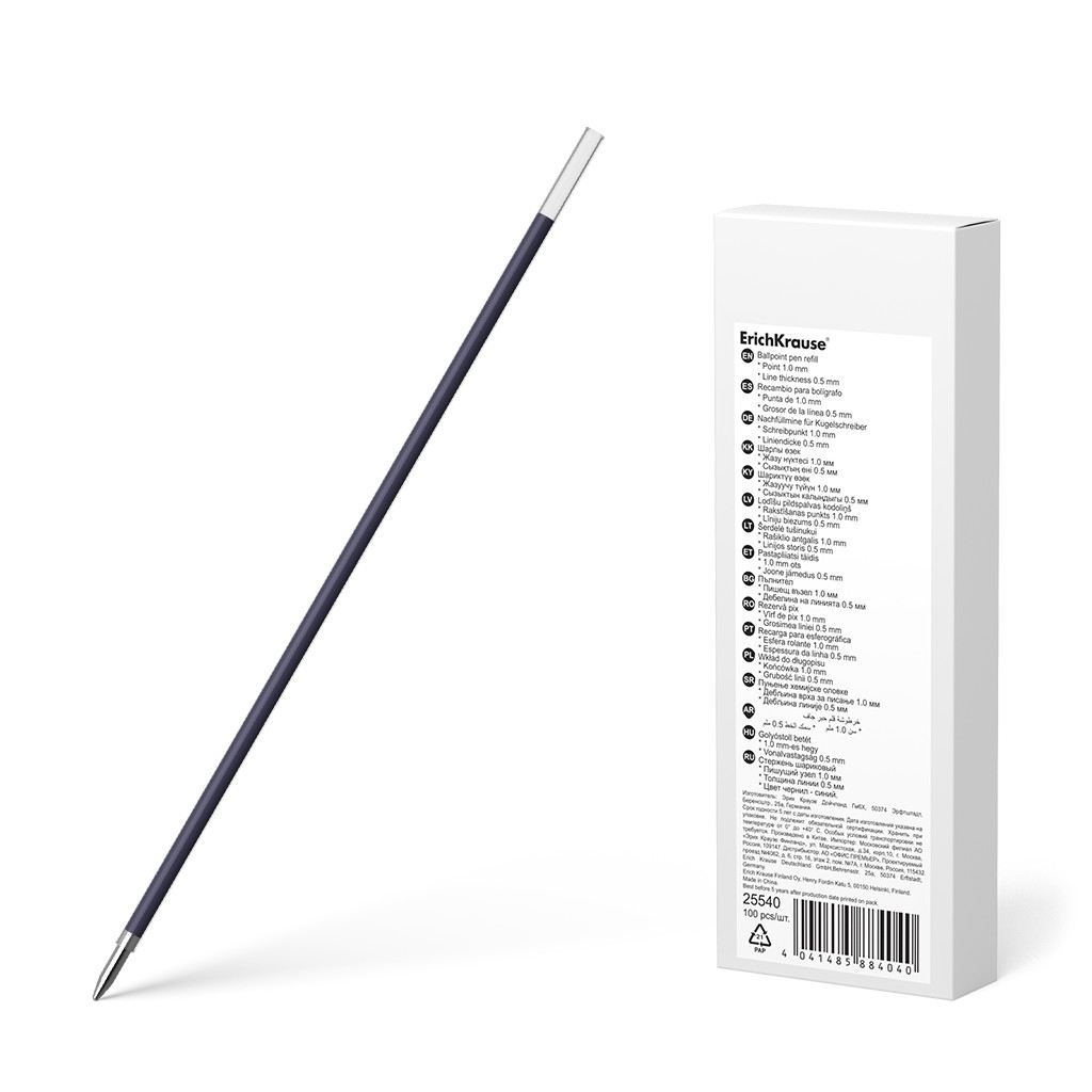 25540 Стержень шариковый 1.0 ErichKrause®, 140 мм, для ручек R-301 Stick, цвет чернил синий (в коробке по 100 шт.) Цена 6+% в наличии 48 шт.jpg