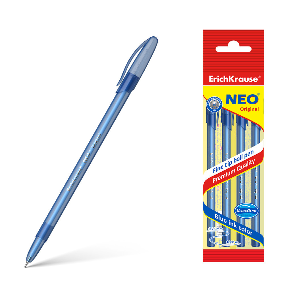 47634 Набор из 4 ручек шариковых ErichKrause® Neo® Stick Original 0.7, цвет чернил синий (в пакете) Цена 64+% в наличии 2 упаковок.jpg
