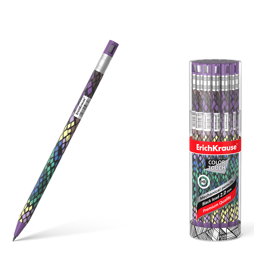50832 Карандаш механический ErichKrause® ColorTouch® Purple Python 2.0 мм с точилкой, НВ (в тубусе по 24 шт.) Цена 42+% в наличии 2 шт.jpg
