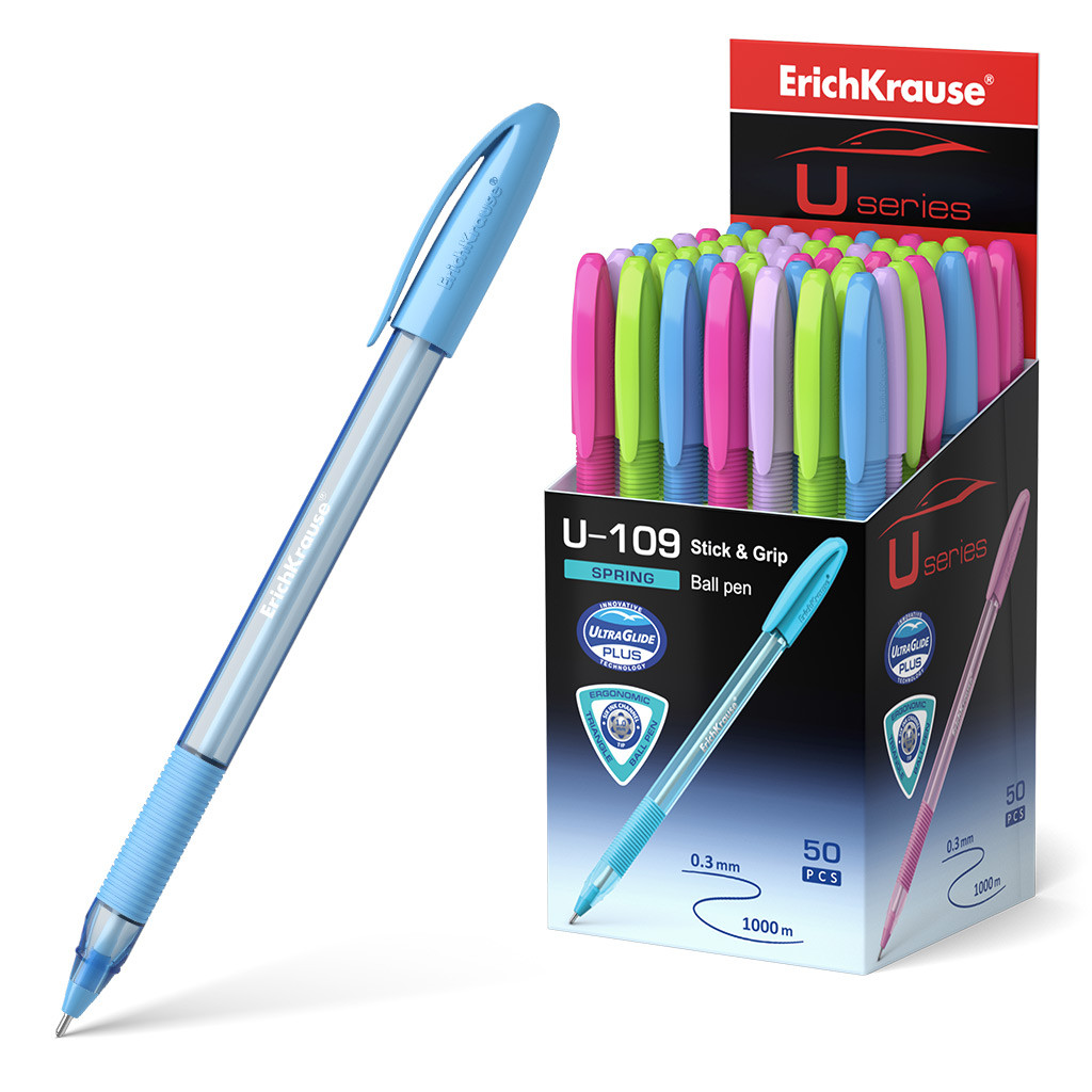 58109 Ручка шариковая ErichKrause® U-109 Stick&Grip Spring 1.0, Ultra Glide Technology, цвет чернил синий (в коробке по 50 шт.) Цена 35,4+% в наличии 36 шт.jpg