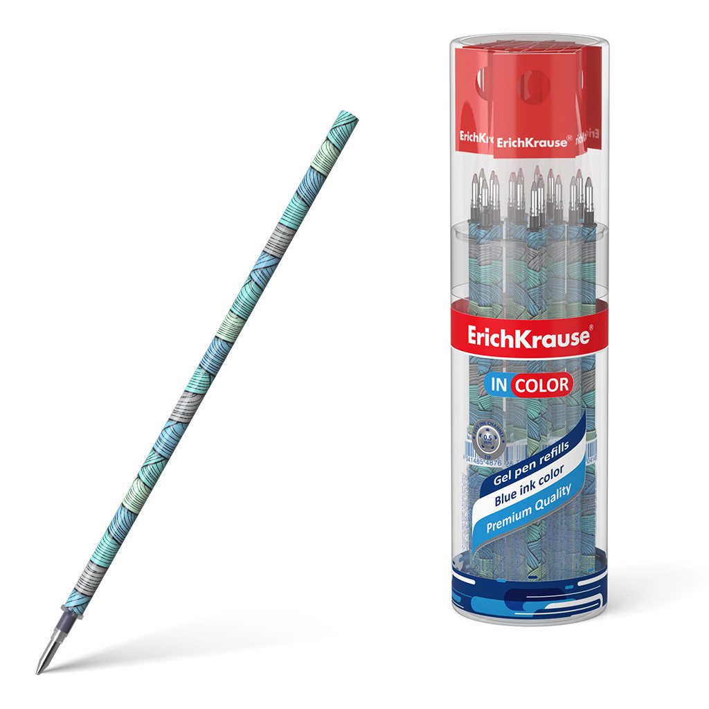 50843 Стержень гелевый 0.5 ErichKrause InColor® Emerald Wave, 129 мм, цвет чернил синий (инд. пакеты в тубусе по 30 шт.) Цена 8+% в наличии 30 шт.jpg