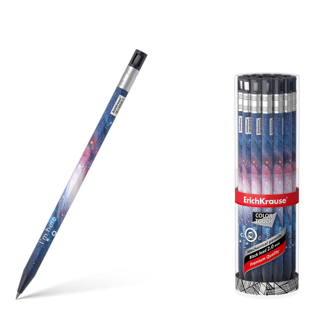 56063 Карандаш механический ErichKrause ColorTouch® Space 2.0 мм, с точилкой, НВ (в тубусе по 24 шт.) Цена 44+% в наличии 11 шт.jpg