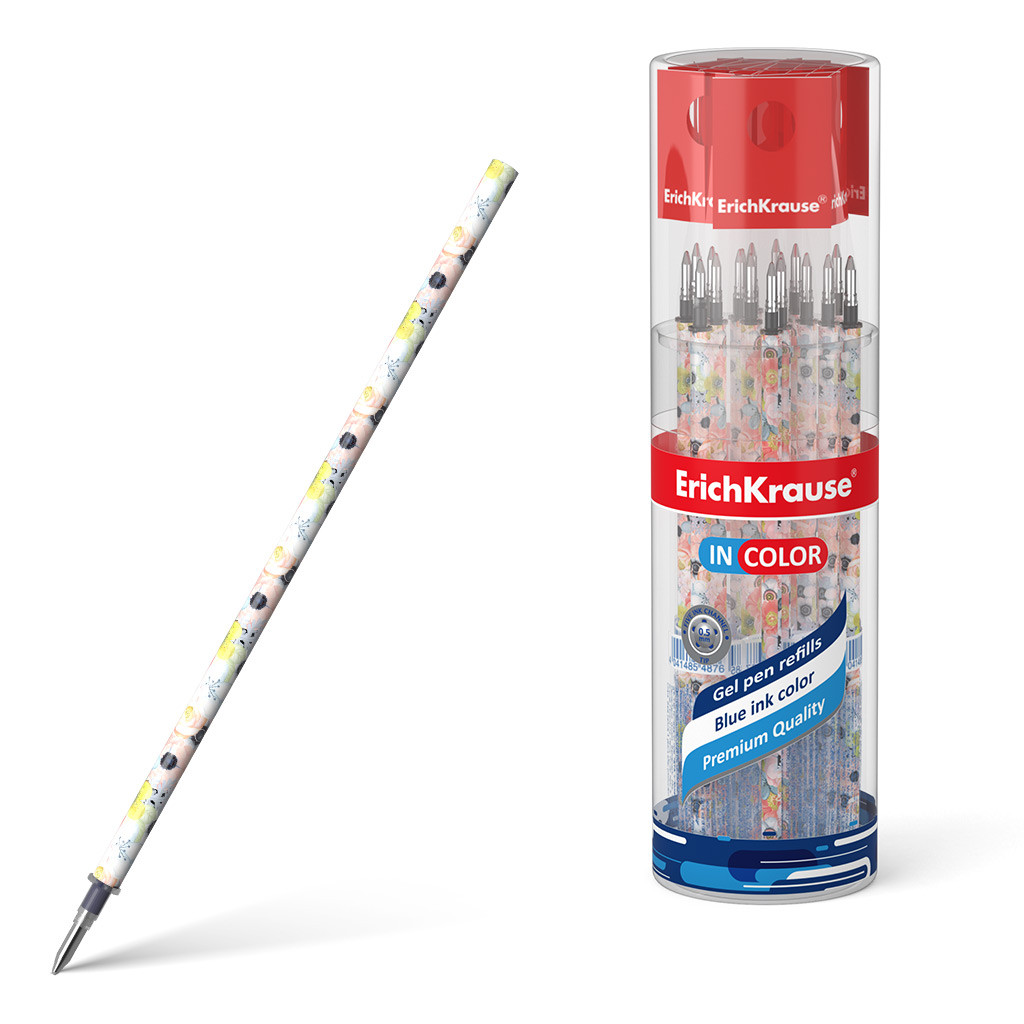 50842 Стержень гелевый 0.5 ErichKrause InColor® Flower Cocktail, 129 мм, цвет чернил синий (инд. пакеты в тубусе по 30 шт.) Цена 8+% в наличии 18 шт.jpg